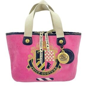 Vtg Juicy Couture Pink Velour Tote Bag Y2K McBling Paris Hilton Scottie Charm